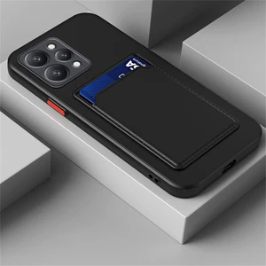 Xiaomi Redmi 12 Kamera Korumalı Kartlıklı Cüzdanlı Kırmızı Tuşlu Siyah Silikon Kılıf