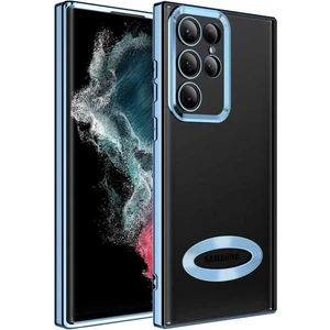 Samsung Galaxy S22 Ultra Kılıf Logo Gösteren Parlak Kenarlı Kamera Lens Korumalı Şeffaf Omega Silikon Kapak
