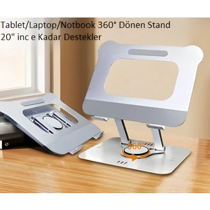 Tüm Modellerle Uyumlu Metal Kolay Ayarlanır Katlanabilir Dönebilen Laptop Standı Yükseltici Gümüş