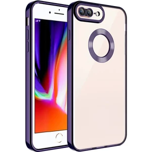Apple iPhone 8 Kılıf Logo Gösteren Parlak Kenarlı Kamera Lens Korumalı Şeffaf Omega Silikon Kapak