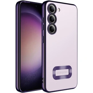 Samsung Galaxy S23 Plus Kılıf Logo Gösteren Parlak Kenarlı Kamera Lens Korumalı Şeffaf Omega Silikon Kapak