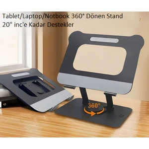 Tüm Modellerle Uyumlu Metal Kolay Ayarlanır Katlanabilir Dönebilen Laptop Standı Yükseltici Siyah