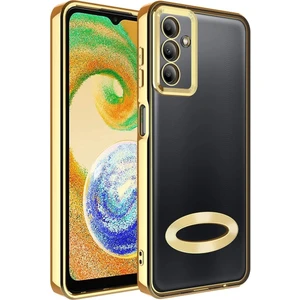 Samsung Galaxy A04S Kılıf Logo Gösteren Parlak Kenarlı Kamera Lens Korumalı Şeffaf Omega Silikon Kapak