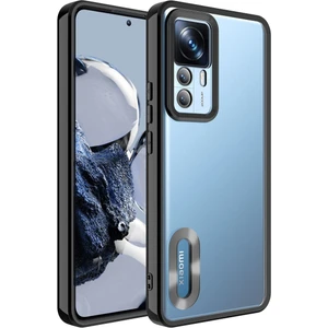 Xiaomi Mi 12T Kılıf Logo Gösteren Parlak Kenarlı Kamera Lens Korumalı Şeffaf Omega Silikon Kapak