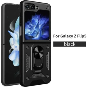 Samsung Galaxy Z Flip 5 Kılıf Kamera Korumalı Sürgülü Yüzüklü Armor Military Tank Koruyucu Kapak