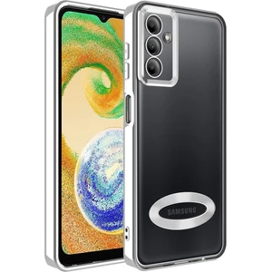 Samsung Galaxy A34 Kılıf Logo Gösteren Parlak Kenarlı Kamera Lens Korumalı Şeffaf Omega Silikon Kapak