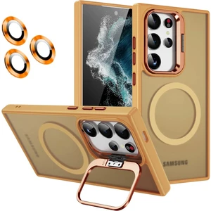 Samsung Galaxy S24 Ultra Kılıf Standlı Mat Magsafe Metal Tuşlu Kamera Lens Hediyeli Wonk Kapak