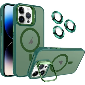Apple iPhone 14 Pro Kılıf Standlı Mat Magsafe Metal Tuşlu Kamera Lens Hediyeli Wonk Kapak
