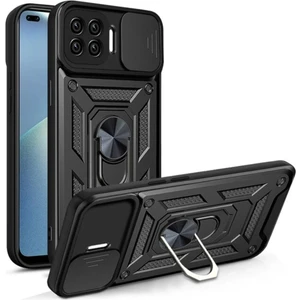 Oppo Oppo Reno 4 Lite Uyumlu Kılıf Kamera Korumalı Sürgülü Yüzüklü Armor Military Tank Zırh