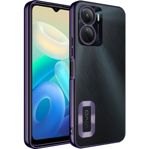 Vivo Y16 Kılıf Logo Gösteren Parlak Kenarlı Kamera Lens Korumalı Şeffaf Omega Silikon Kapak