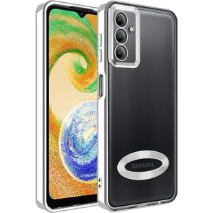 Samsung Galaxy A04S Kılıf Logo Gösteren Parlak Kenarlı Kamera Lens Korumalı Şeffaf Omega Silikon Kapak