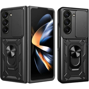 Samsung Galaxy Z Fold 5 Kılıf Kamera Korumalı Sürgülü Yüzüklü Armor Military Tank Koruyucu Kapak