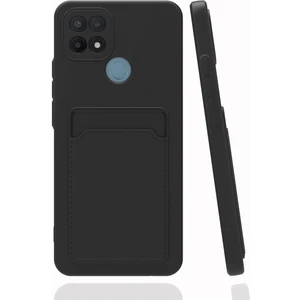 Oppo A15 Kılıf Kamera Korumalı Kartlıklı Cüzdanlı Kırmızı Tuşlu Siyah Silikon Kapak