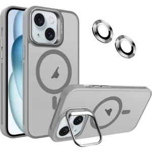 Apple iPhone 15 Kılıf Standlı Mat Magsafe Metal Tuşlu Kamera Lens Hediyeli Wonk Kapak