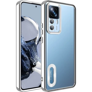 Xiaomi Mi 12T Kılıf Logo Gösteren Parlak Kenarlı Kamera Lens Korumalı Şeffaf Omega Silikon Kapak