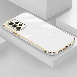 Samsung Galaxy A23 Uyumlu Kılıf Parlak Kenarlı Altın Işlemeli Kamera Korumalı Kapak