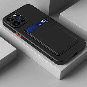 iPhone 11 Pro Kılıf Kamera Korumalı Kartlıklı Cüzdanlı Kırmızı Tuşlu Siyah Silikon Kapak