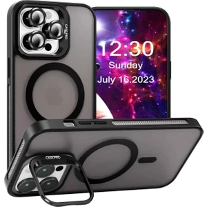 Apple iPhone 15 Pro Kılıf Standlı Mat Magsafe Metal Tuşlu Kamera Lens Hediyeli Wonk Kapak