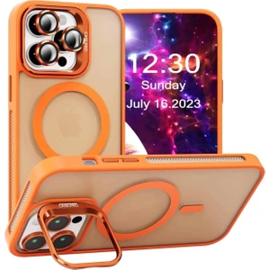 Apple iPhone 15 Pro Max Kılıf Standlı Mat Magsafe Metal Tuşlu Kamera Lens Hediyeli Wonk Kapak