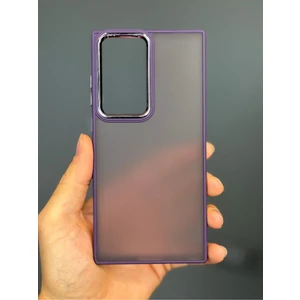 Samsung Galaxy S23 Ultra Kılıf Metal Çerçeve Hassas Butonlu Renkli Buzlu Şeffaf Transparan Kapak