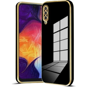 Samsung Galaxy A50 Kılıf Parlak Kenarlı Altın Işlemeli Kamera Korumalı Kapak