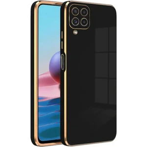Samsung Galaxy A22 Kılıf Parlak Kenarlı Altın Işlemeli Kamera Korumalı Kapak