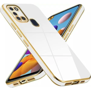 Samsung Galaxy A21S Kılıf Parlak Kenarlı Altın Işlemelilı