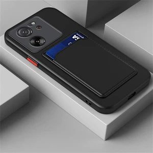 Xiaomi Mi 13T Pro Kamera Korumalı Kartlıklı Cüzdanlı Kırmızı Tuşlu Siyah Silikon Kılıf