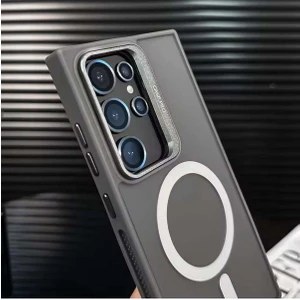 Samsung Galaxy S24 Ultra Kılıf Standlı Mat Magsafe Metal Tuşlu Kamera Lens Hediyeli Wonk Kapak