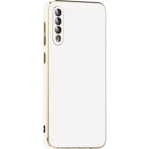 Samsung Galaxy A50 Kılıf Parlak Kenarlı Altın Işlemeli Kamera Korumalı Kapak