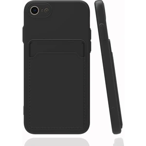 Apple iPhone 7 Kılıf Kamera Korumalı Kartlıklı Cüzdanlı Kırmızı Tuşlu Siyah Silikon Kapak
