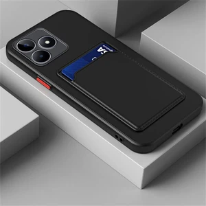 Realme C53 Kılıf Kamera Korumalı Kartlıklı Cüzdanlı Kırmızı Tuşlu Siyah Silikon Kapak