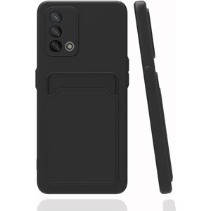 Oppo A74 Kılıf Kamera Korumalı Kartlıklı Cüzdanlı Kırmızı Tuşlu Siyah Silikon Kapak