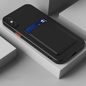 iPhone Xs Kılıf Kamera Korumalı Kartlıklı Cüzdanlı Kırmızı Tuşlu Siyah Silikon Kapak