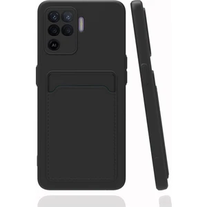 Oppo Reno 5 Lite Kılıf Kamera Korumalı Kartlıklı Cüzdanlı Kırmızı Tuşlu Siyah Silikon Kapak