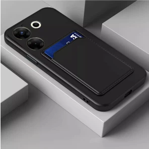 Tecno Pova 5 Kılıf Kamera Korumalı Kartlıklı Cüzdanlı Kırmızı Tuşlu Siyah Silikon Kapak