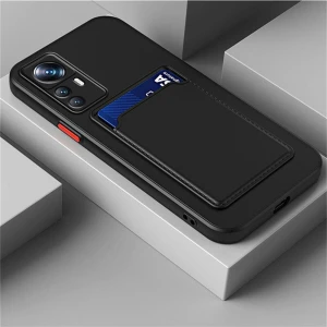 Xiaomi Redmi Note 12S Kılıf Kamera Korumalı Kartlıklı Cüzdanlı Kırmızı Tuşlu Siyah Silikon Kapak