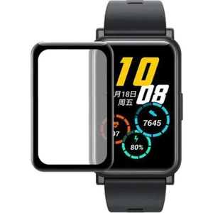 Huawei Watch Fit 2 Uyumlu Tam Kaplayan Ultra Ince Kavisli Siyah Çerçeveli Saat Ekran Koruyucu Pet