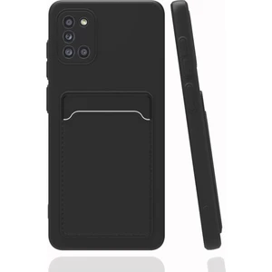Samsung Galaxy A31 Kılıf Kamera Korumalı Kartlıklı Cüzdanlı Kırmızı Tuşlu Siyah Silikon Kapak