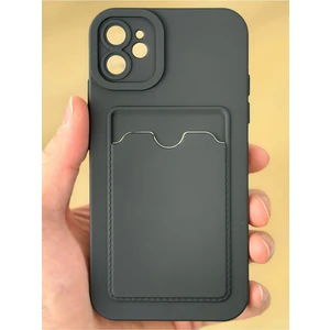 Apple iPhone 12 Kılıf Kamera Korumalı Kartlıklı Cüzdanlı Kırmızı Tuşlu Siyah Silikon Kapak