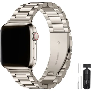 Apple Watch Series 1/2/3/4/5/6/7/8/se Ultra 45MM Kordon Paslanmaz Çelik Stainless Steel Baklalı Ayarlanabilir Akıllı Saat Kordonu ve Ayarlama Aparatı
