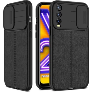 Samsung Galaxy A02 Kılıf Sürgülü Slide Kamera Korumalı Deri Görünümlü Leke Tutmaz Lüks Silikon