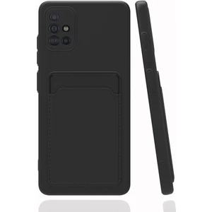 Samsung Galaxy A51 Kılıf Kamera Korumalı Kartlıklı Cüzdanlı Kırmızı Tuşlu Siyah Silikon Kapak