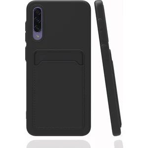 Samsung Galaxy A30S Kılıf Kamera Korumalı Kartlıklı Cüzdanlı Kırmızı Tuşlu Siyah Silikon Kapak