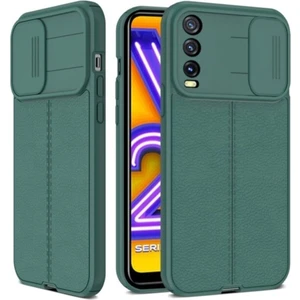 Samsung Galaxy A02 Kılıf Sürgülü Slide Kamera Korumalı Deri Görünümlü Leke Tutmaz Lüks Silikon