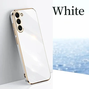 Samsung Galaxy S24 Kılıf Parlak Kenarlı Altın Işlemeli Kamera Korumalı Kapak