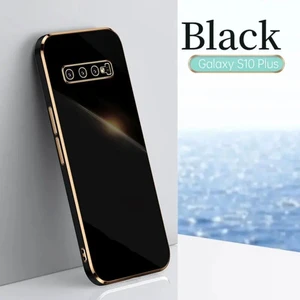 Samsung Galaxy S10 Plus Kılıf Parlak Kenarlı Altın Işlemeli Kamera Korumalı Kapak