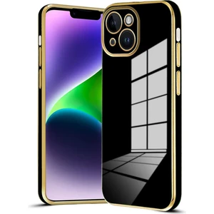 Apple iPhone 13 Uyumlu Kılıf Parlak Kenarlı Altın Işlemeli Kamera Korumalı Kapak