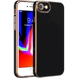 Apple iPhone 7 Uyumlu Kılıf Parlak Kenarlı Altın Işlemeli Kamera Korumalı Kapak