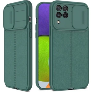 Samsung Galaxy A22/M22/M32 Kılıf Sürgülü Slide Kamera Korumalı Deri Görünümlü Leke Tutmaz Silikon